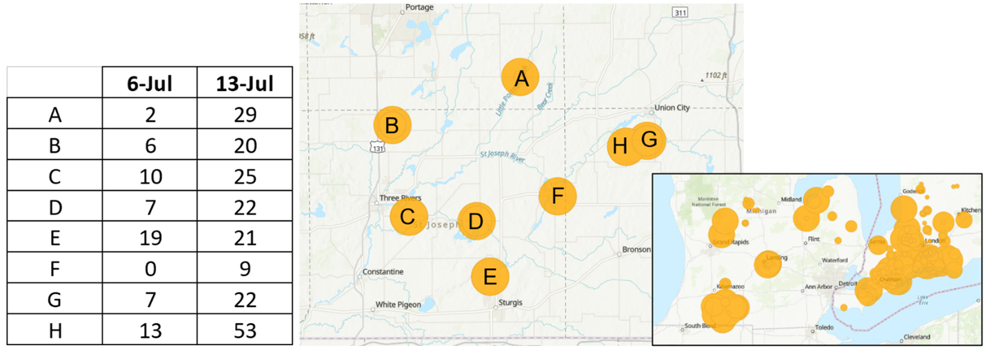 Western bean cutworm moth trap counts and location